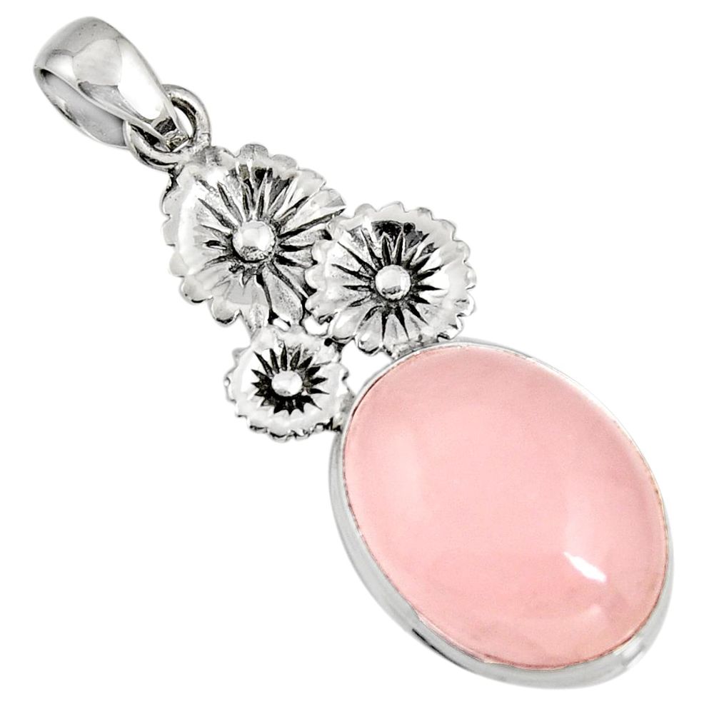 17.20cts natural pink rose quartz 925 sterling silver flower pendant r11006