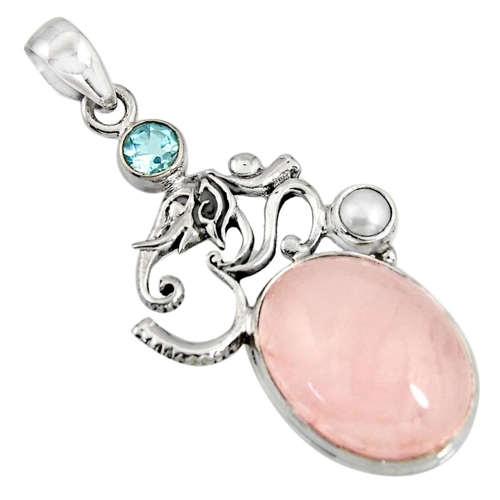 16.52cts natural pink rose quartz topaz pearl 925 sterling silver pendant r11018
