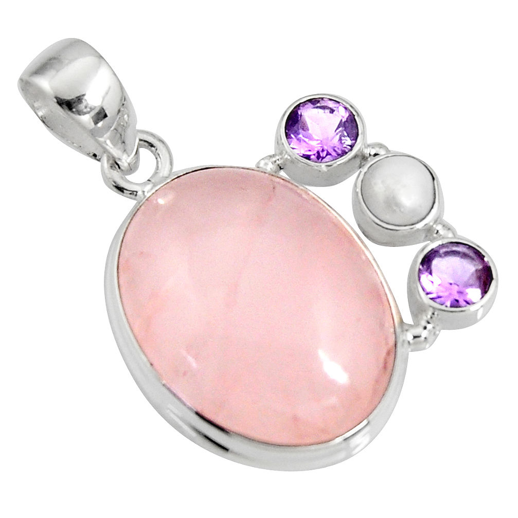 17.69cts natural pink rose quartz amethyst 925 sterling silver pendant r11019