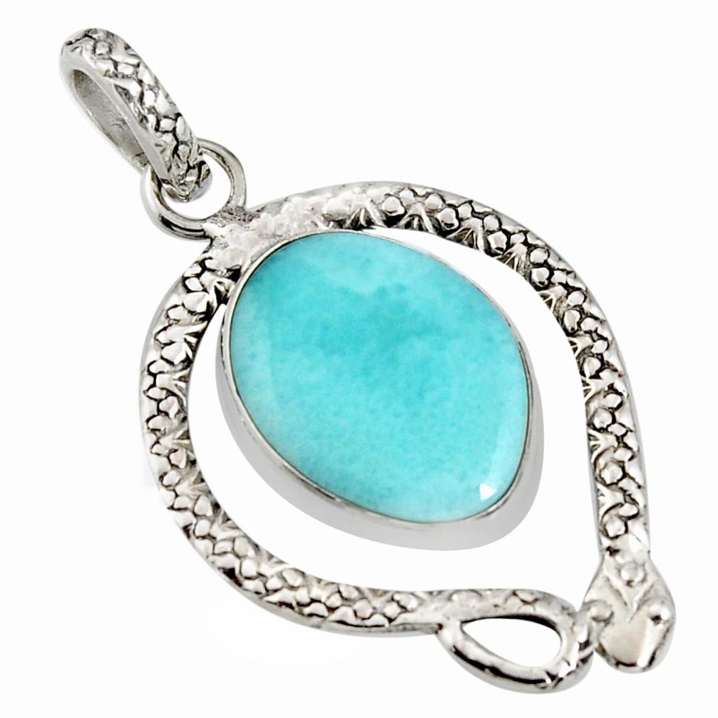 13.28cts natural blue larimar 925 sterling silver snake pendant jewelry r11021