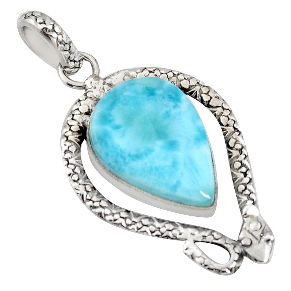 17.36cts natural blue larimar 925 sterling silver snake pendant jewelry r11022