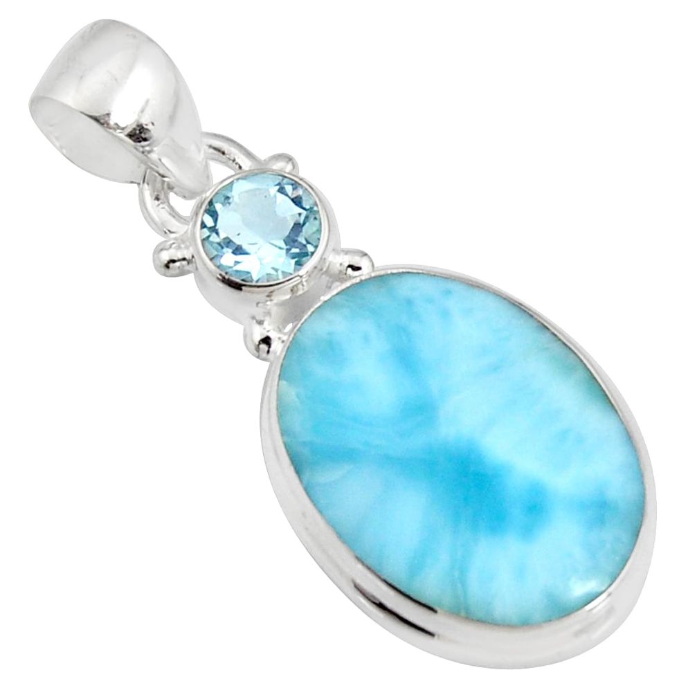 925 sterling silver 13.70cts natural blue larimar topaz pendant jewelry r11024