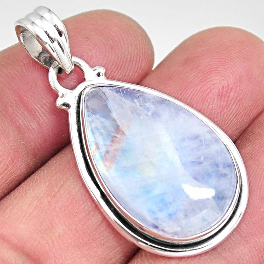 925 sterling silver 16.54cts natural rainbow moonstone pear pendant r11044