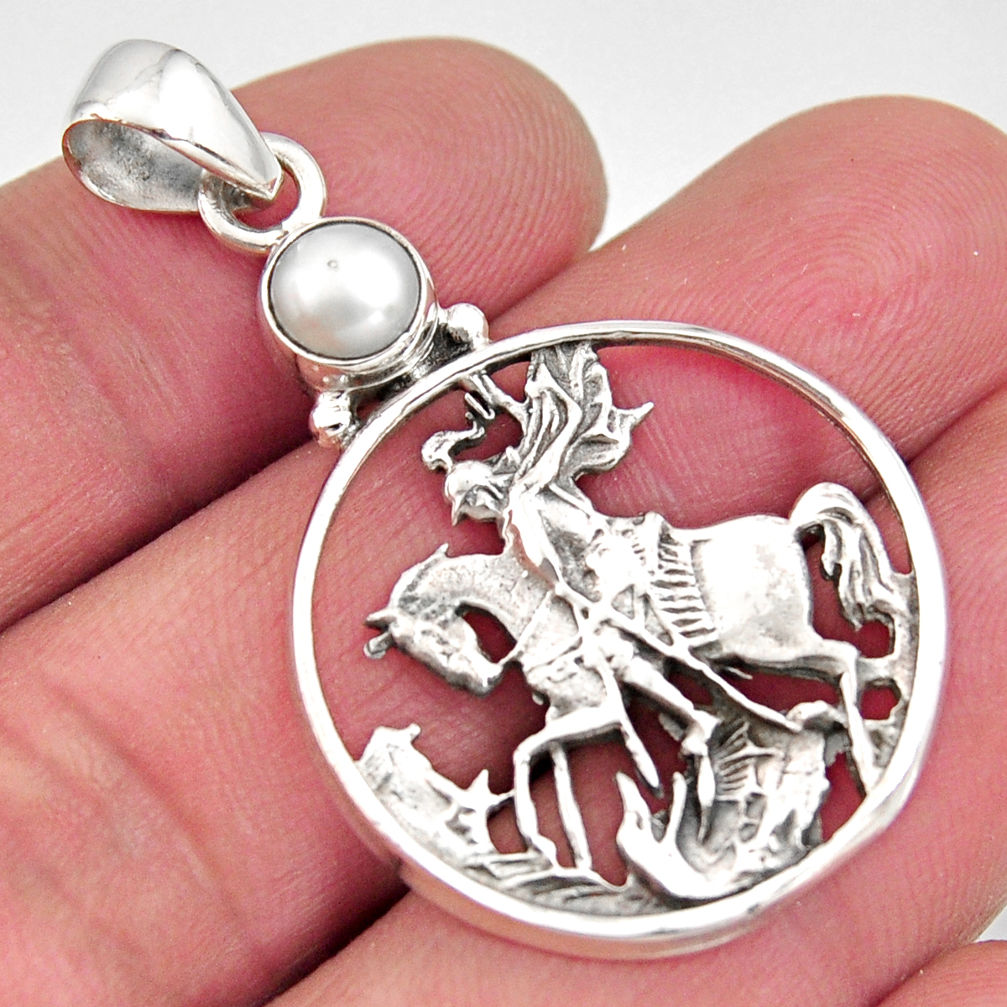 1.22cts natural white pearl 925 silver horse rider charm pendant jewelry r11227