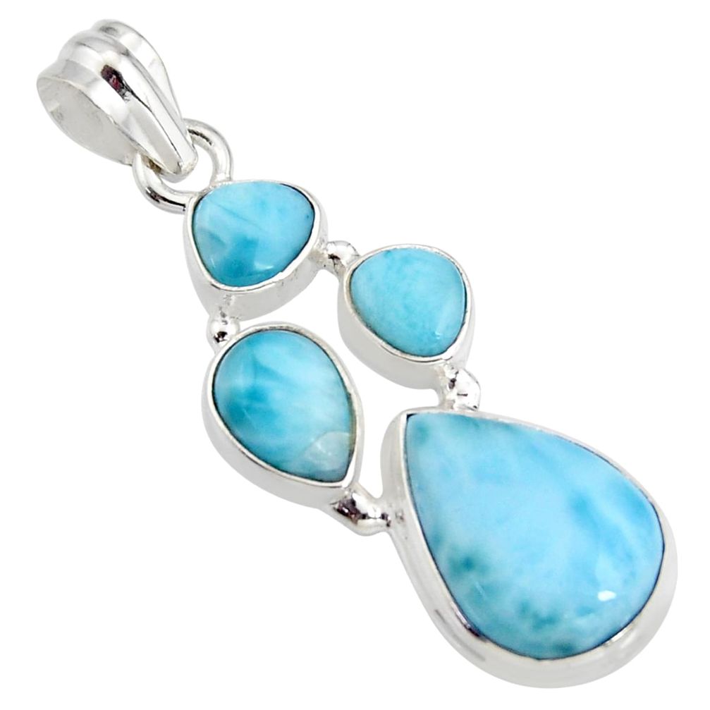 925 sterling silver 14.41cts natural blue larimar pear pendant jewelry r11288