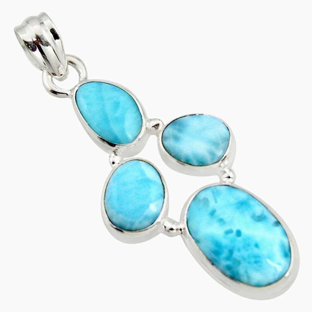 925 sterling silver 14.47cts natural blue larimar oval pendant jewelry r11324