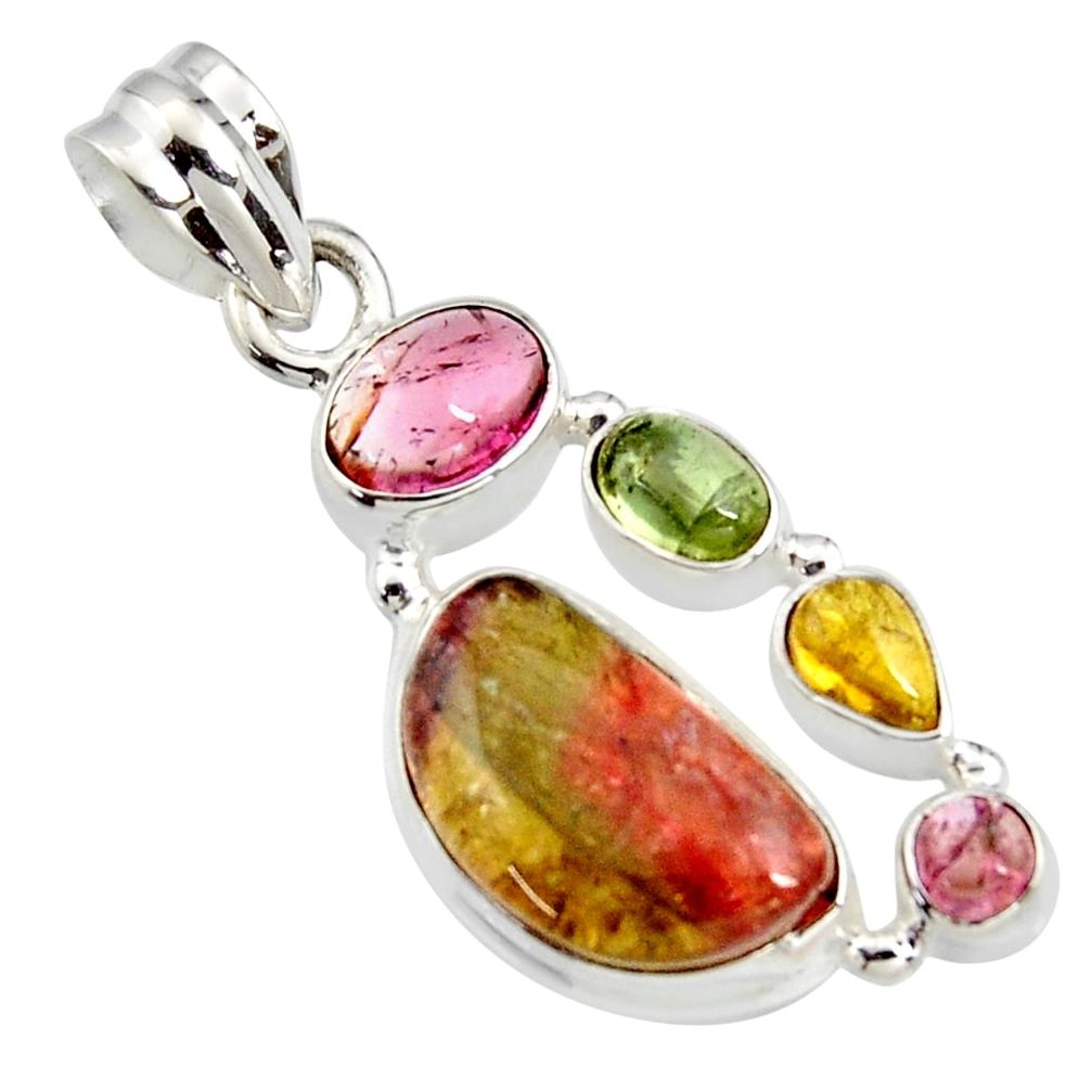 12.04cts natural multi color tourmaline 925 sterling silver pendant r11341