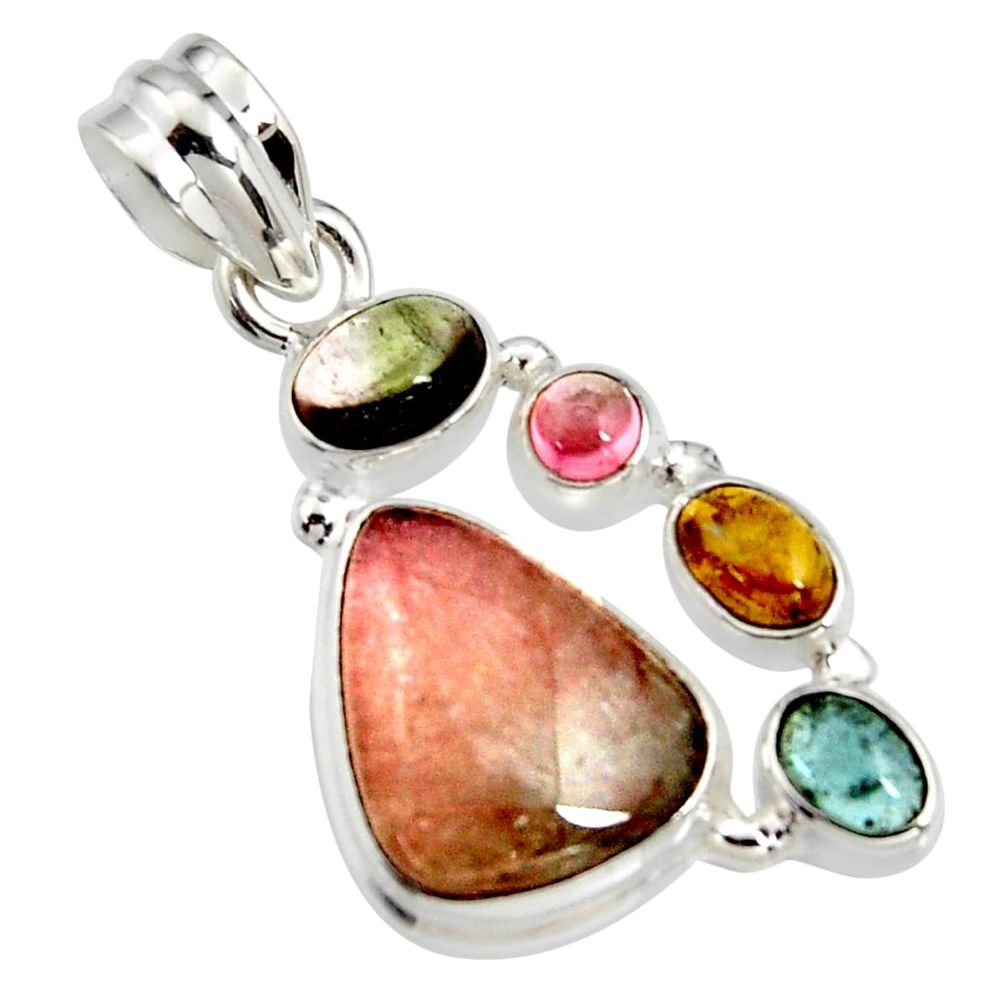 11.57cts natural multi color tourmaline 925 sterling silver pendant r11354