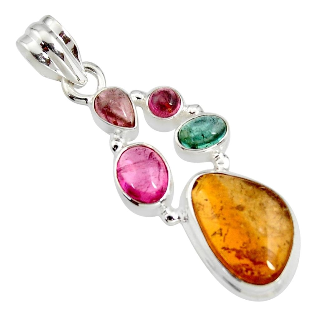 12.40cts natural multi color tourmaline 925 sterling silver pendant r11357