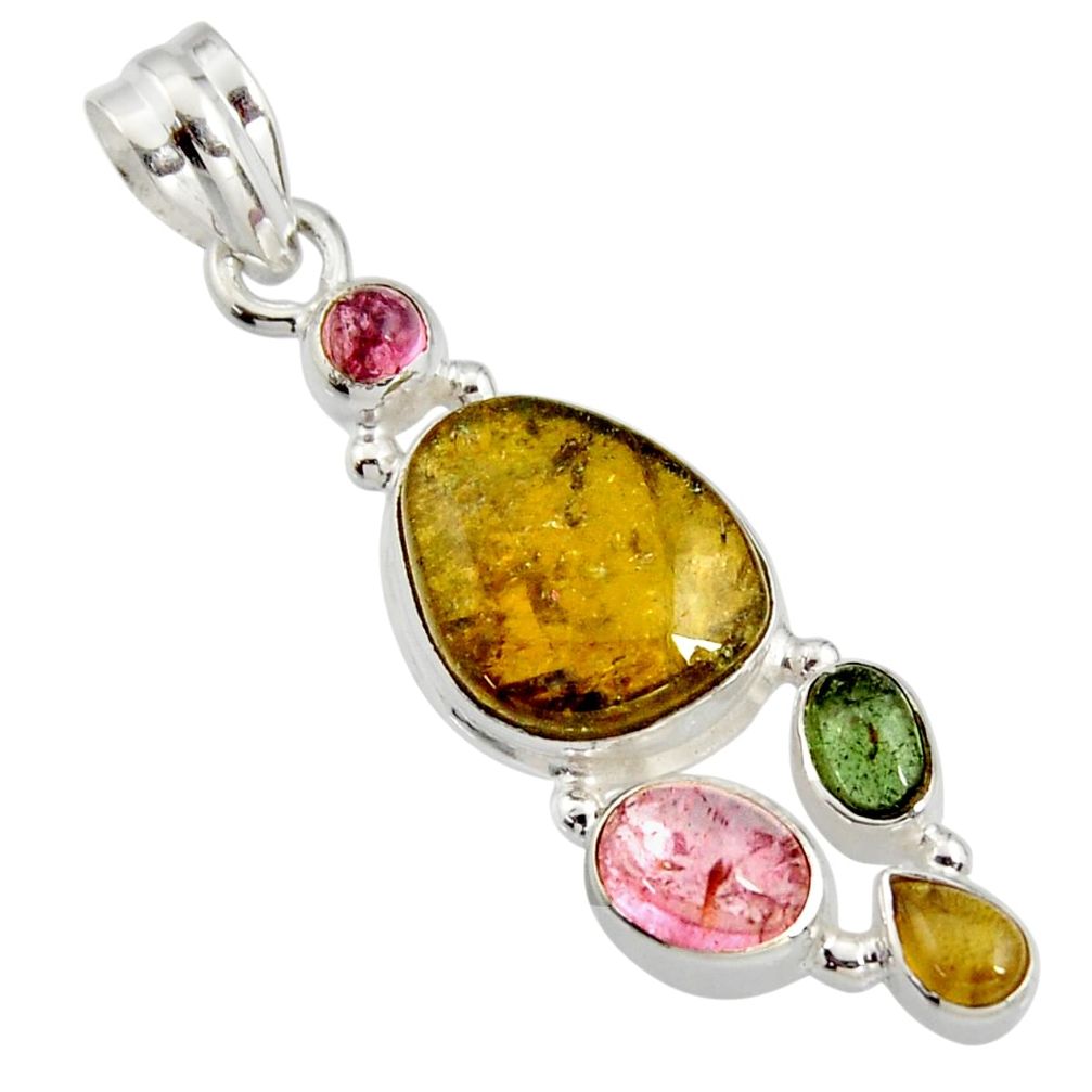 925 sterling silver 11.95cts natural multi color tourmaline pendant r11359