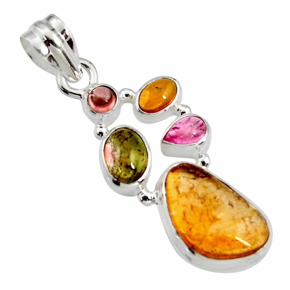 11.27cts natural multi color tourmaline 925 sterling silver pendant r11364