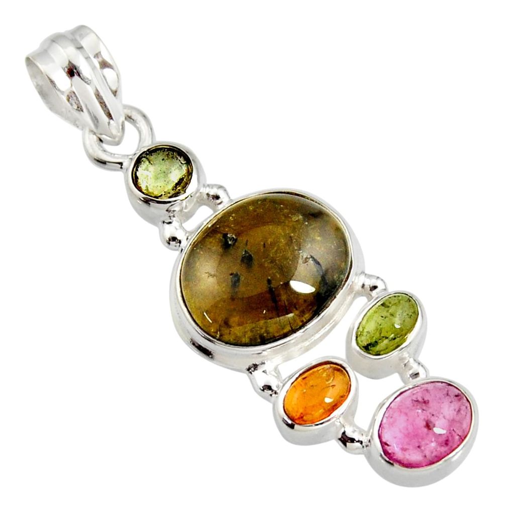 12.40cts natural multi color tourmaline 925 sterling silver pendant r11365