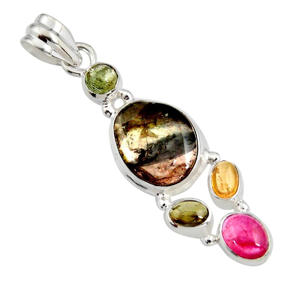 925 sterling silver 10.96cts natural multi color tourmaline fancy pendant r11374