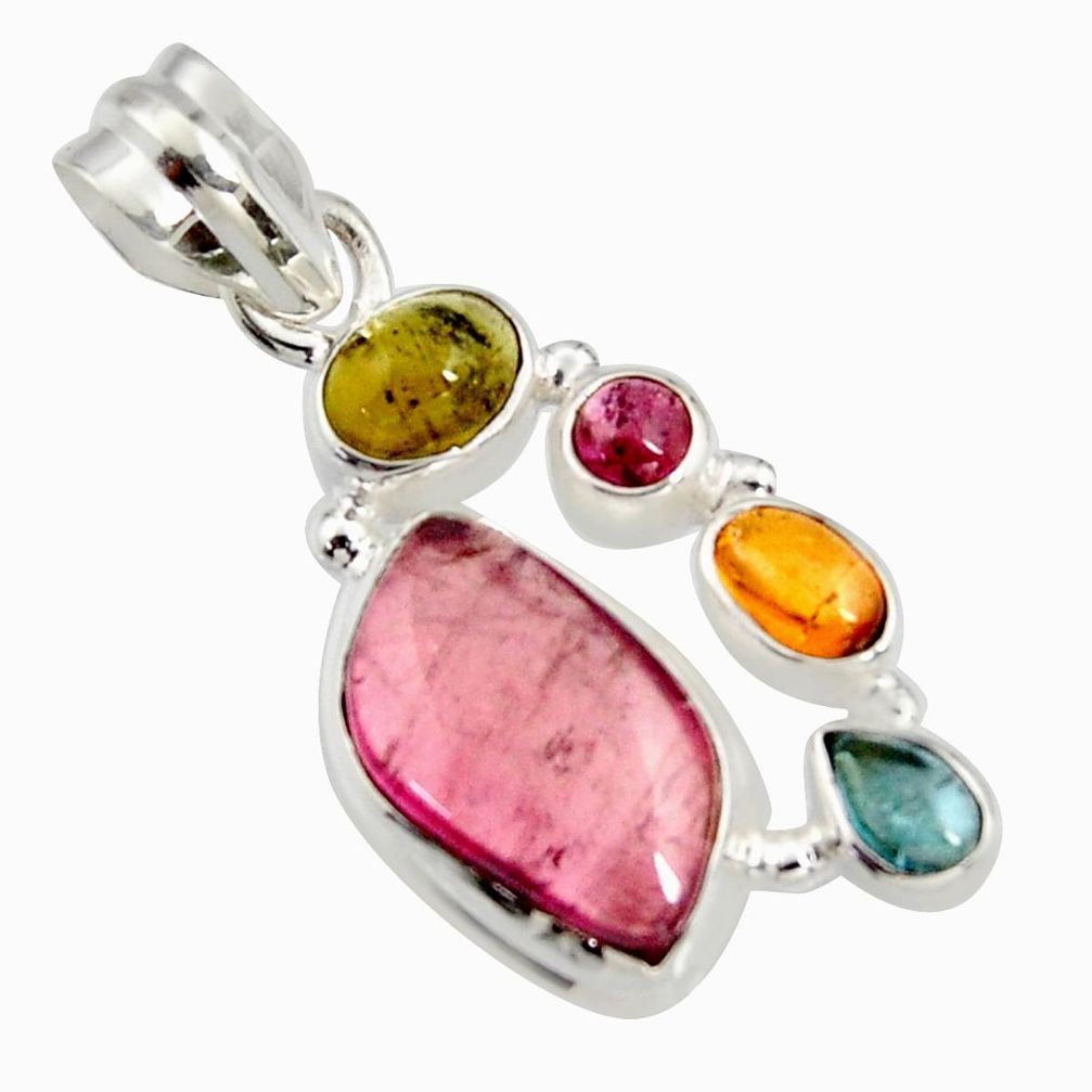 10.96cts natural multi color tourmaline 925 sterling silver pendant r11376