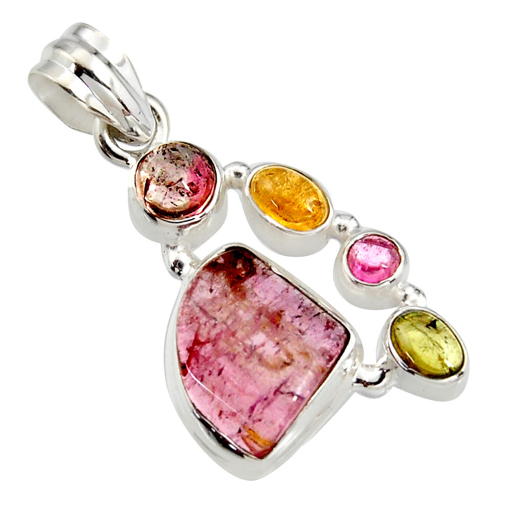 10.64cts natural multi color tourmaline 925 sterling silver pendant r11377