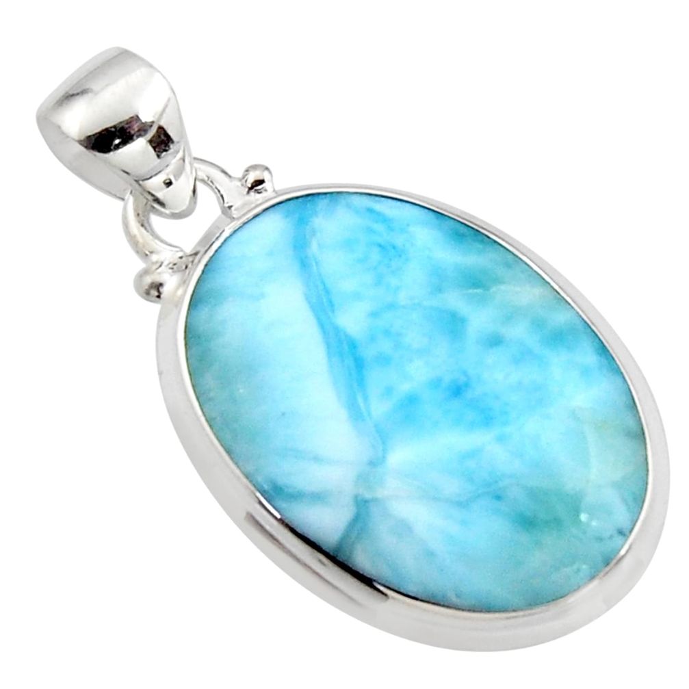 925 sterling silver 17.39cts natural blue larimar oval pendant jewelry r11776