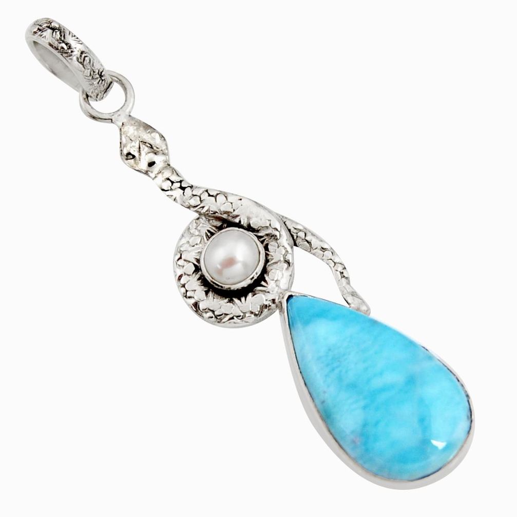 925 sterling silver 14.41cts natural blue larimar pearl snake pendant r11782
