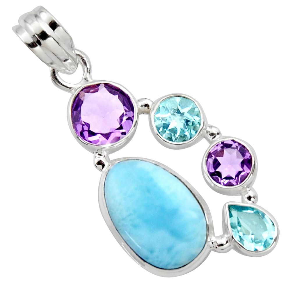 13.71cts natural blue larimar amethyst topaz 925 sterling silver pendant r11791