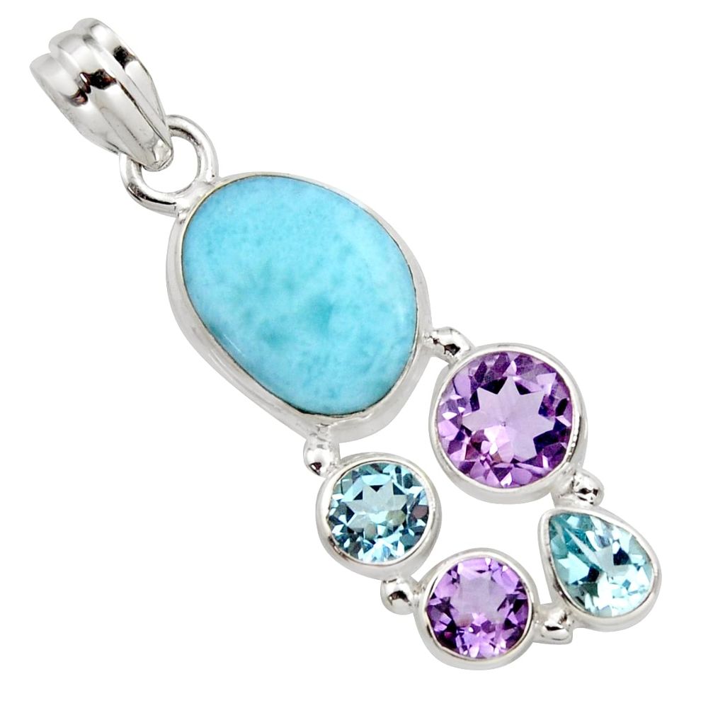 925 sterling silver 14.02cts natural blue larimar amethyst topaz pendant r11792