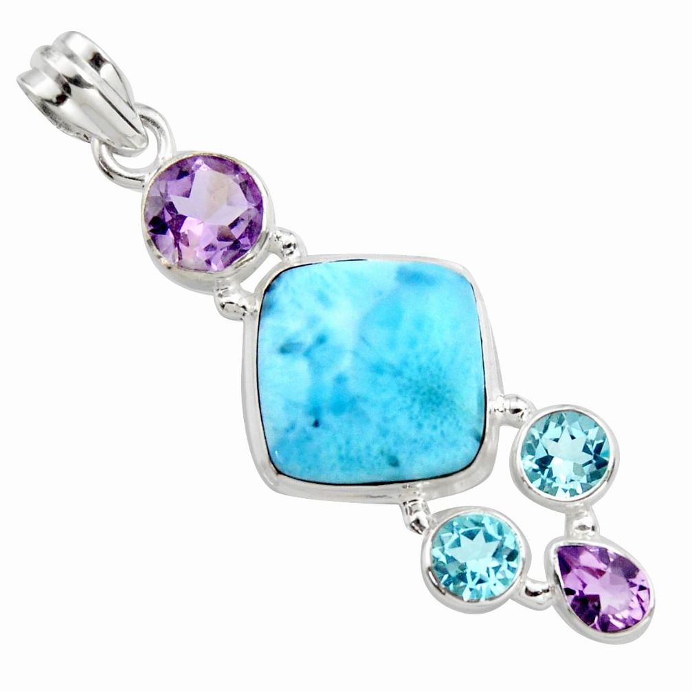 18.17cts natural blue larimar amethyst topaz 925 sterling silver pendant r11798