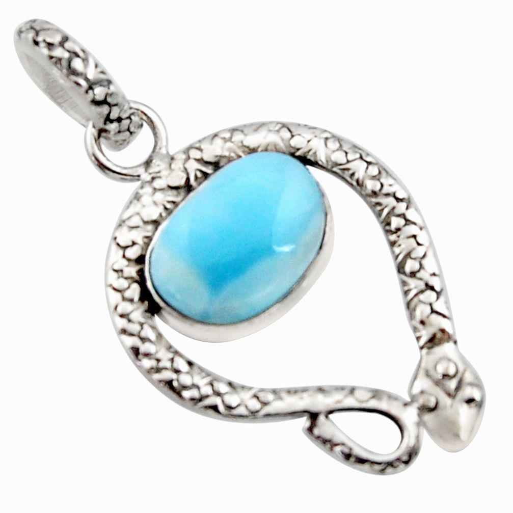 5.53cts natural blue larimar 925 sterling silver snake pendant jewelry r11802