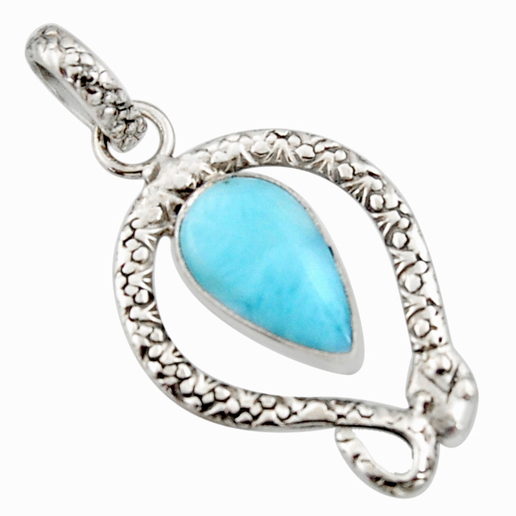 5.35cts natural blue larimar 925 sterling silver snake pendant jewelry r11803