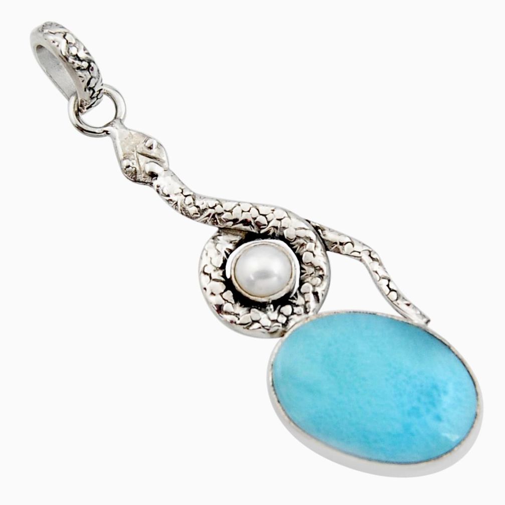 15.53cts natural blue larimar pearl 925 sterling silver snake pendant r11807