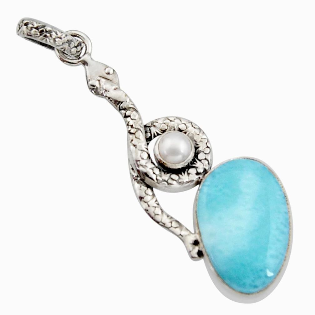 15.16cts natural blue larimar pearl 925 sterling silver snake pendant r11808