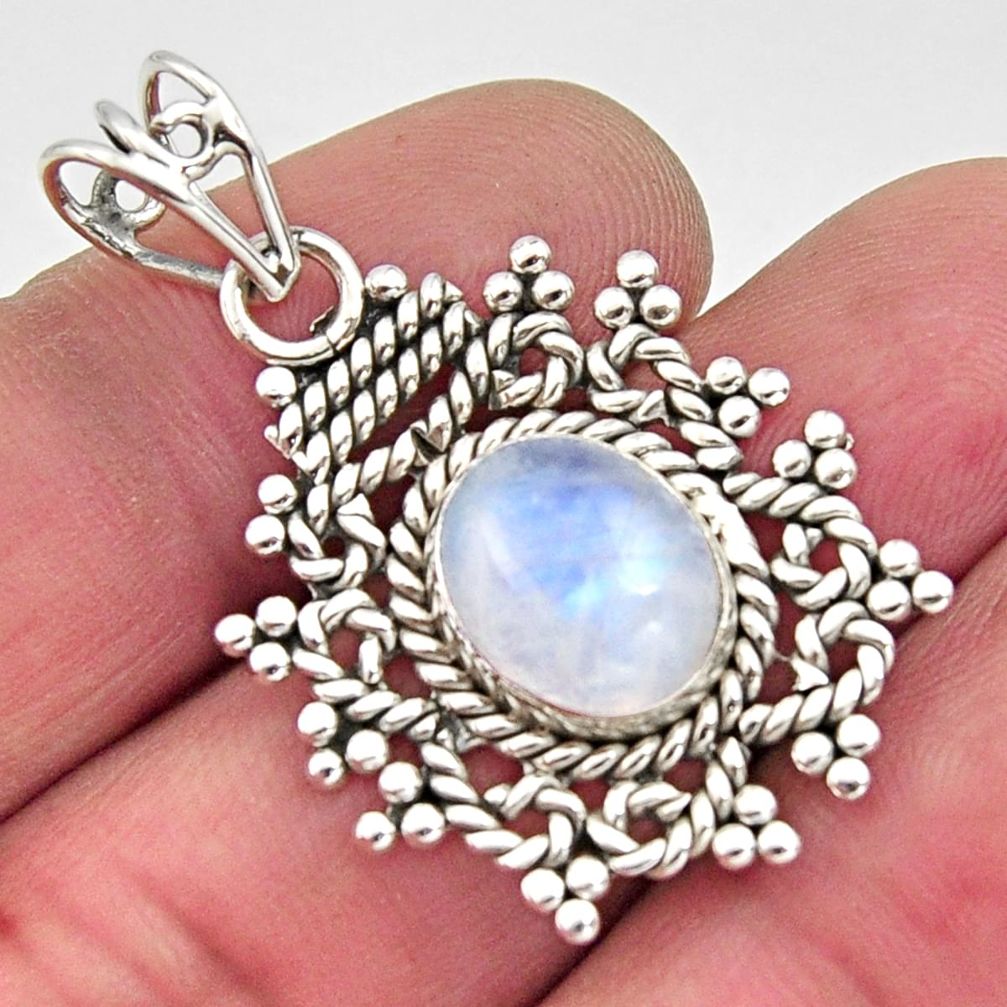 4.93cts natural rainbow moonstone 925 sterling silver pendant jewelry r11842
