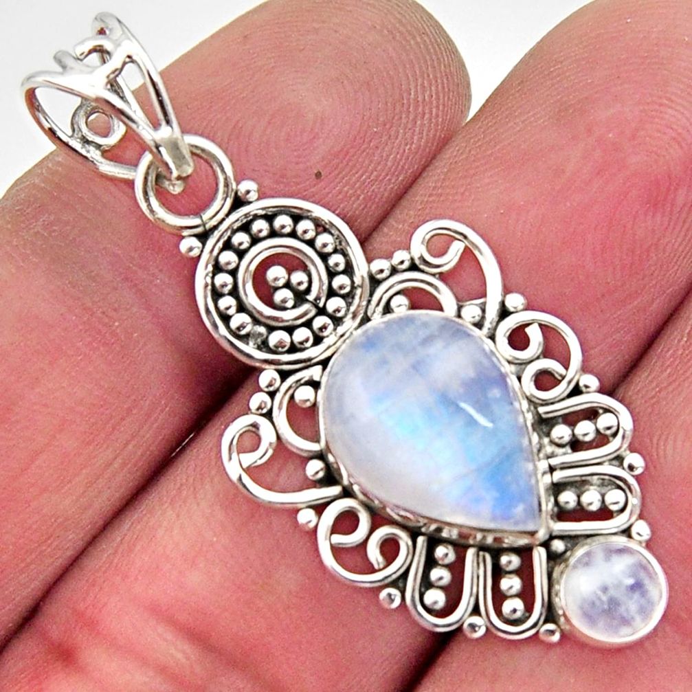 6.05cts natural rainbow moonstone 925 sterling silver pendant jewelry r11844