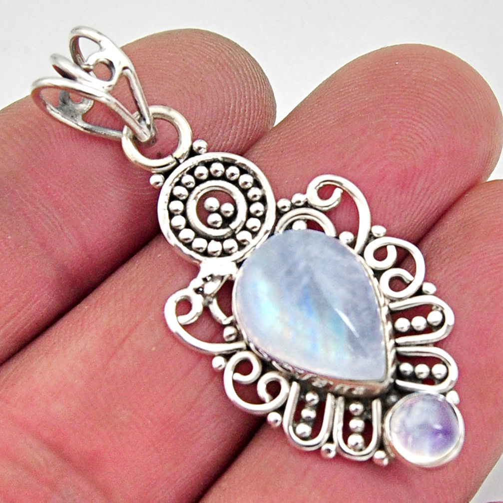 6.04cts natural rainbow moonstone 925 sterling silver pendant jewelry r11853