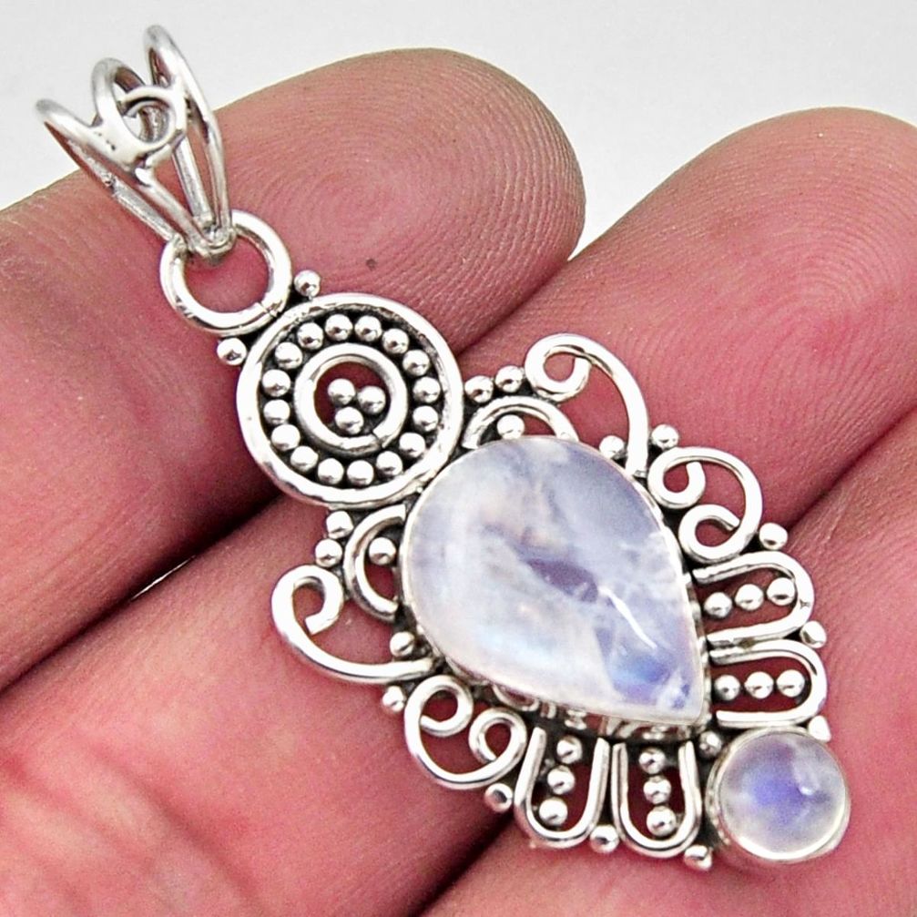 6.36cts natural rainbow moonstone 925 sterling silver pendant jewelry r11854