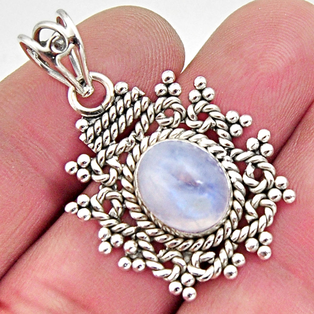 5.07cts natural rainbow moonstone 925 sterling silver pendant jewelry r11857