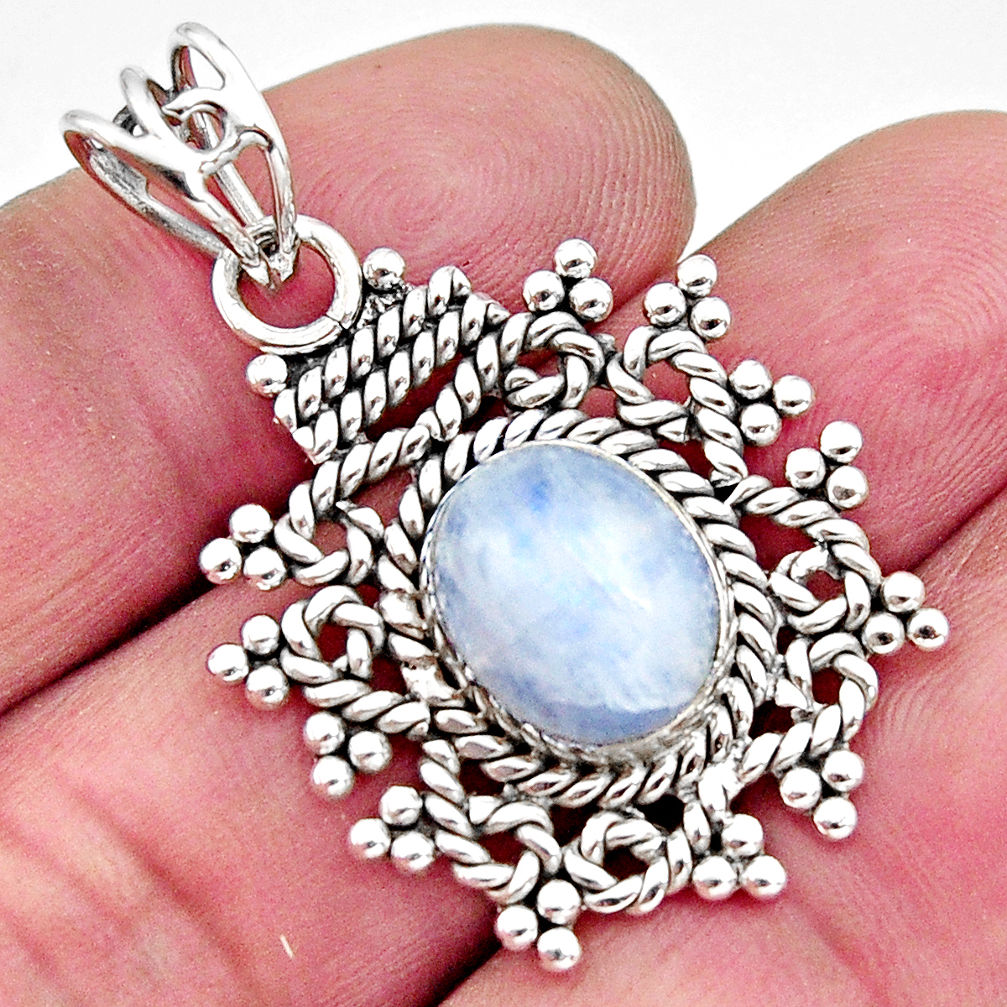 5.06cts natural rainbow moonstone 925 sterling silver pendant jewelry r11862