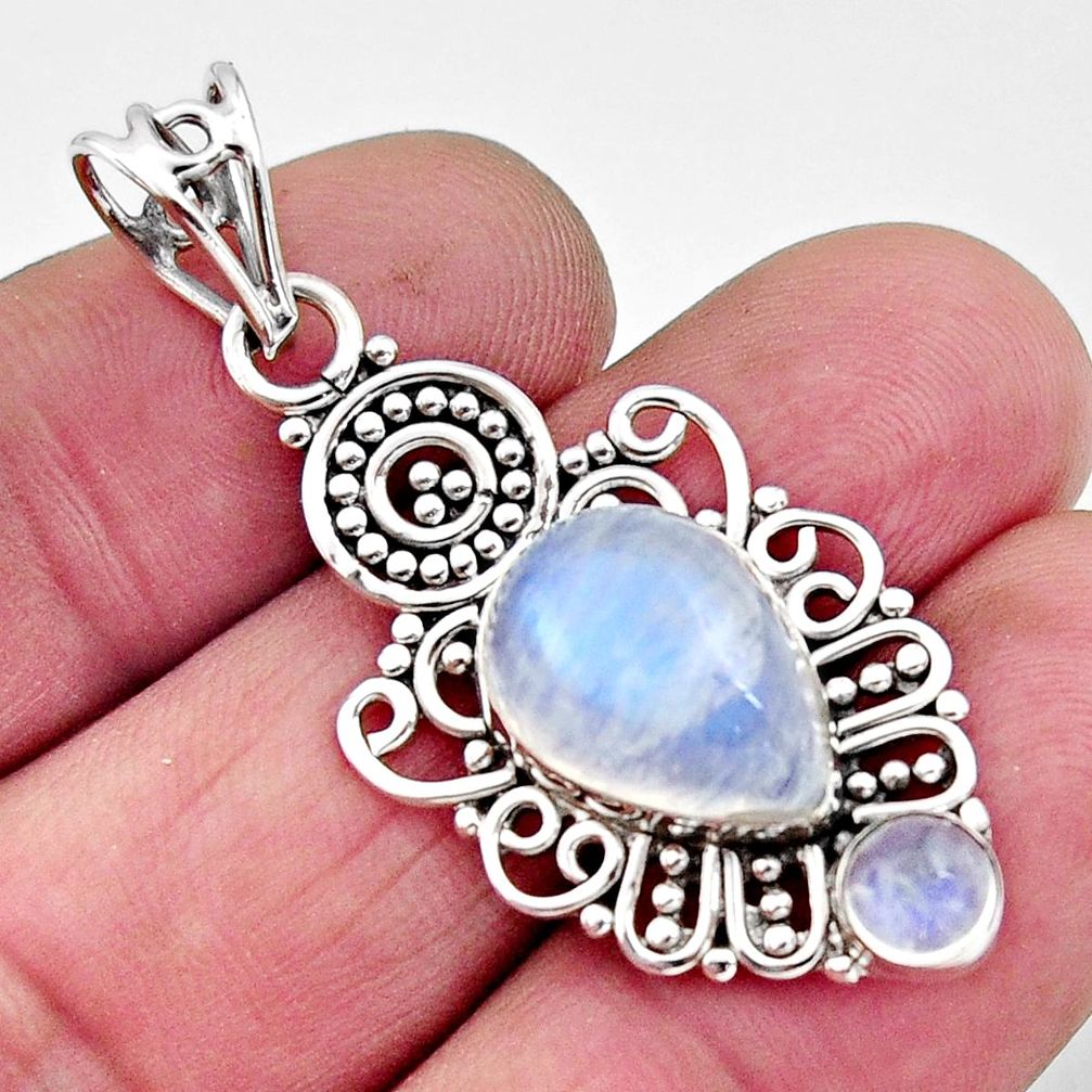 925 sterling silver 6.53cts natural rainbow moonstone pendant jewelry r11867
