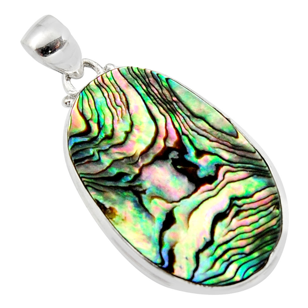 16.70cts natural green abalone paua seashell 925 sterling silver pendant r11887