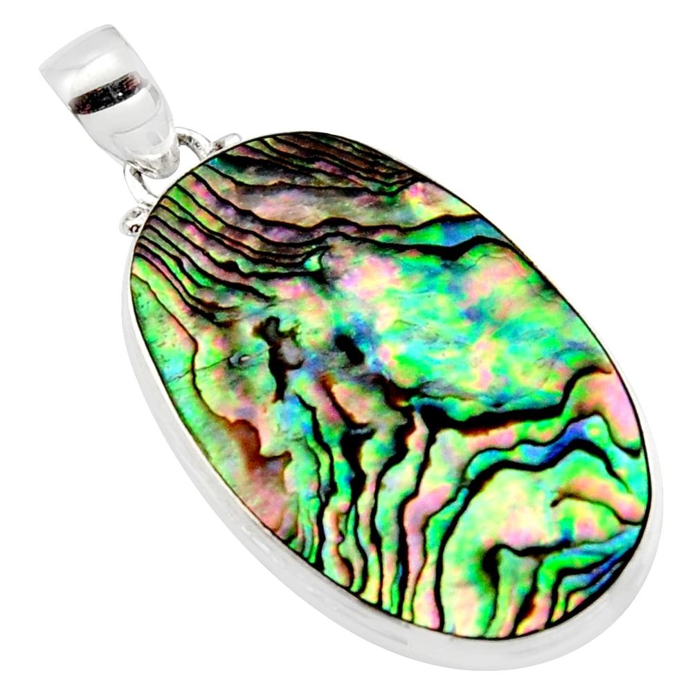 17.42cts natural green abalone paua seashell 925 sterling silver pendant r11893