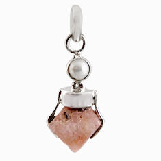 10.65cts natural pink beta quartz pearl 925 sterling silver pendant r12381
