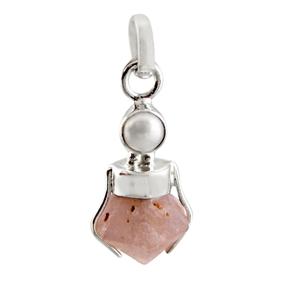 9.72cts natural pink beta quartz pearl 925 sterling silver pendant r12383