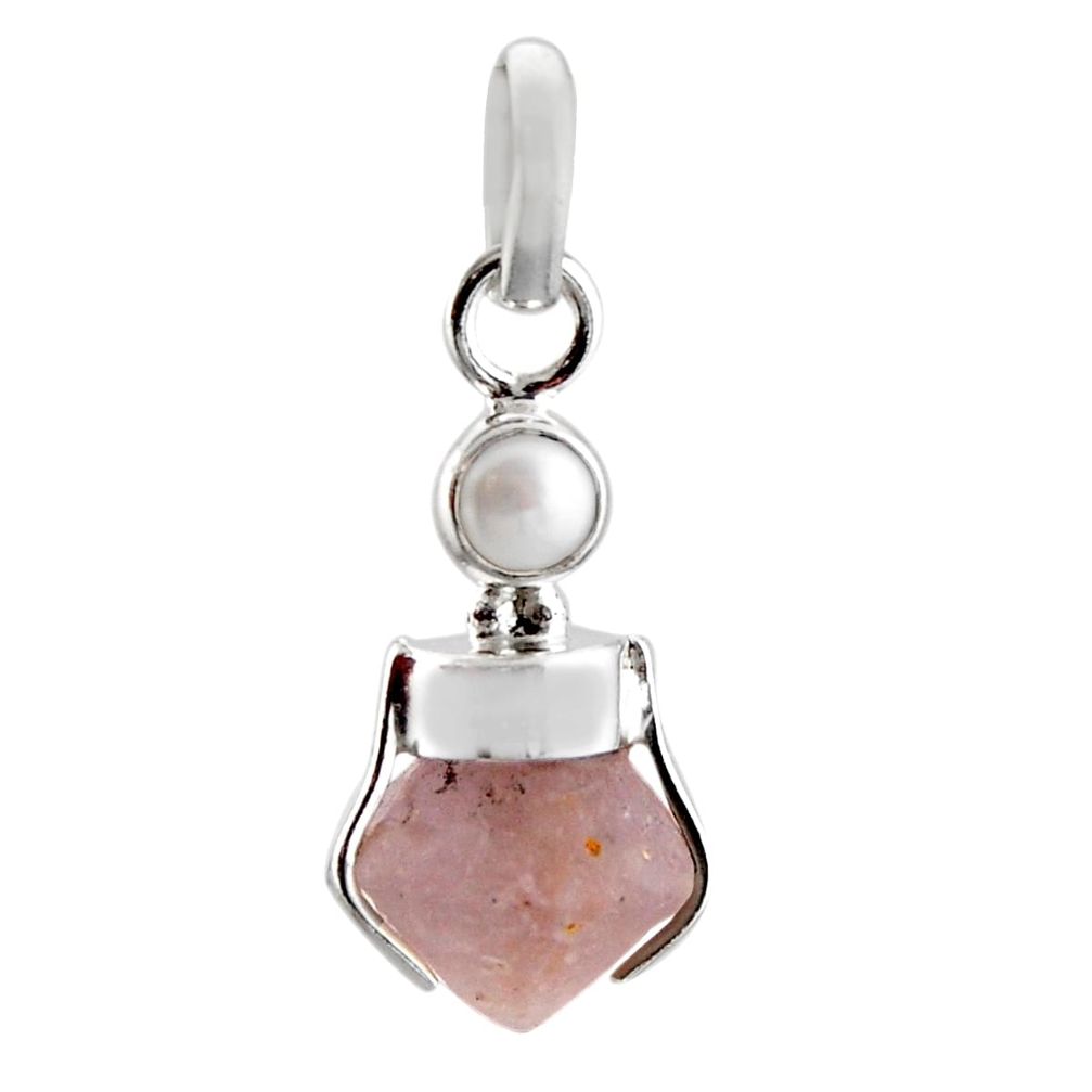925 sterling silver 9.22cts natural pink beta quartz white pearl pendant r12384