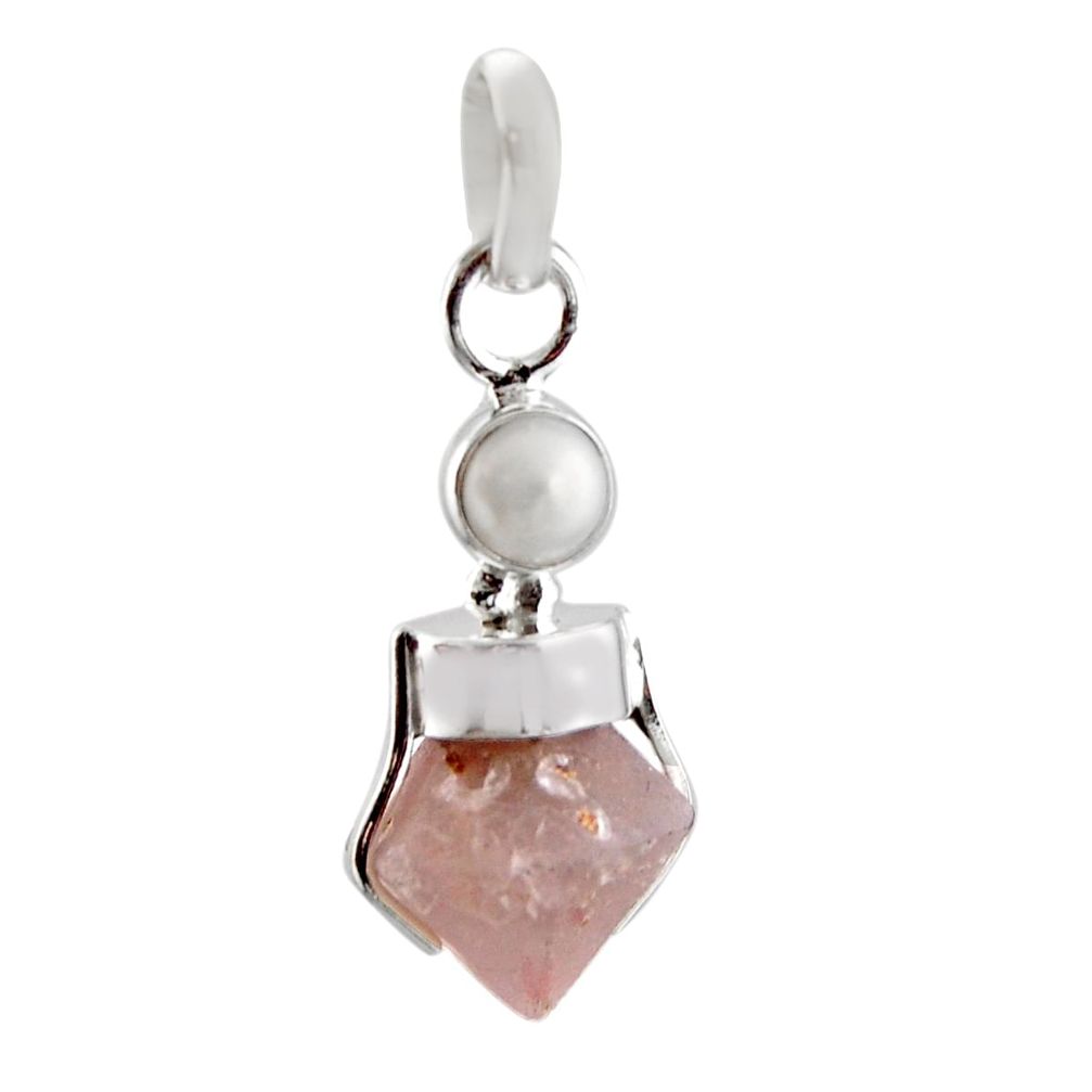 9.22cts natural pink beta quartz pearl 925 sterling silver pendant r12385
