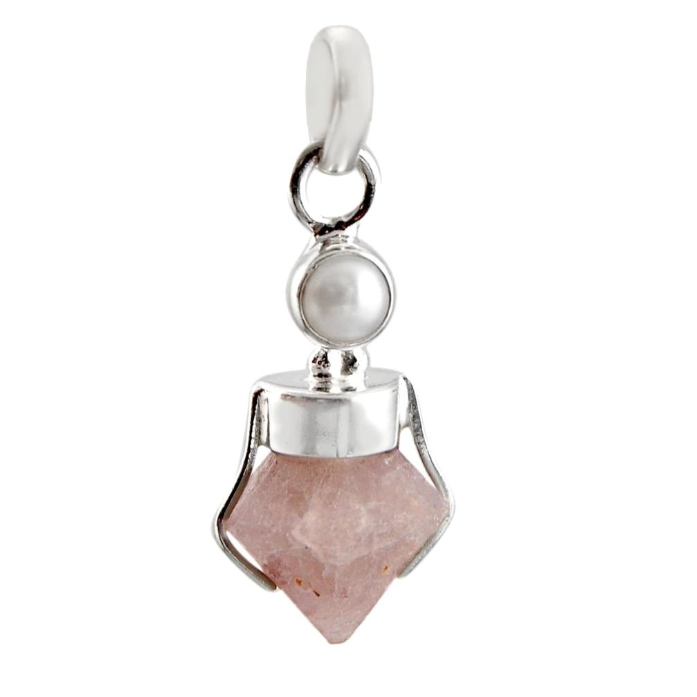 10.08cts natural pink beta quartz pearl 925 sterling silver pendant r12386