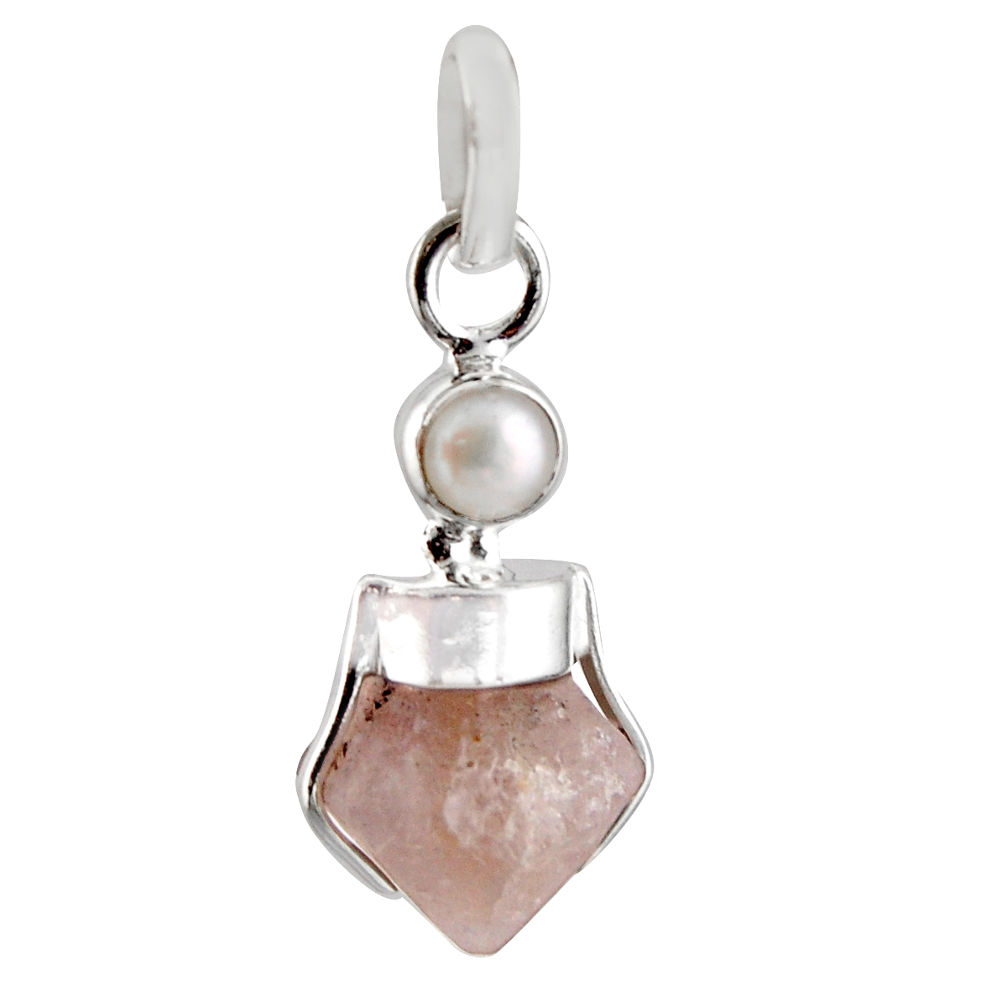 9.72cts natural pink beta quartz pearl 925 sterling silver pendant r12388