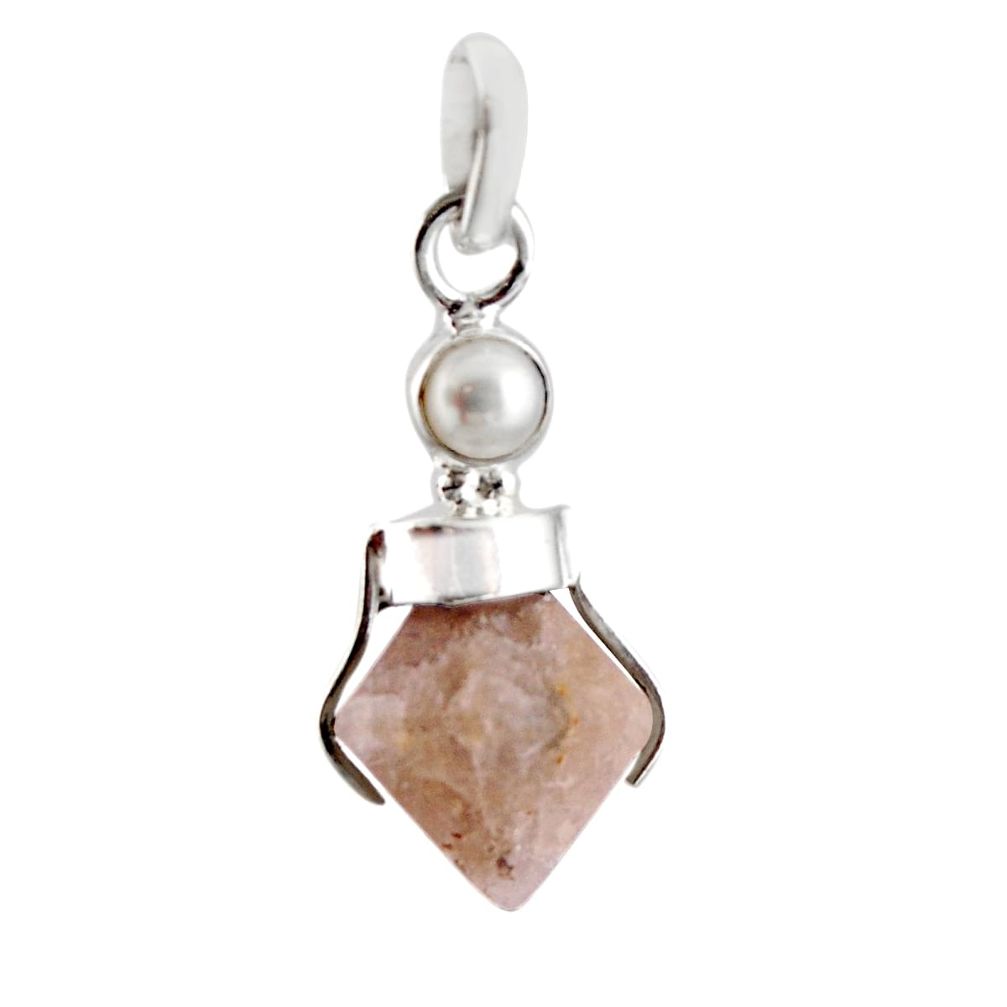 11.73cts natural pink beta quartz pearl 925 sterling silver pendant r12390
