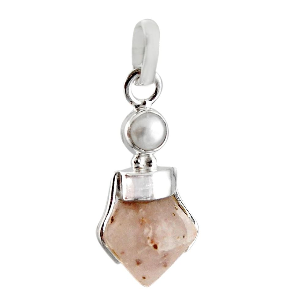 11.20cts natural pink beta quartz pearl 925 sterling silver pendant r12391