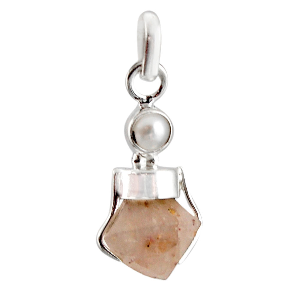 9.22cts natural pink beta quartz white pearl 925 sterling silver pendant r12394