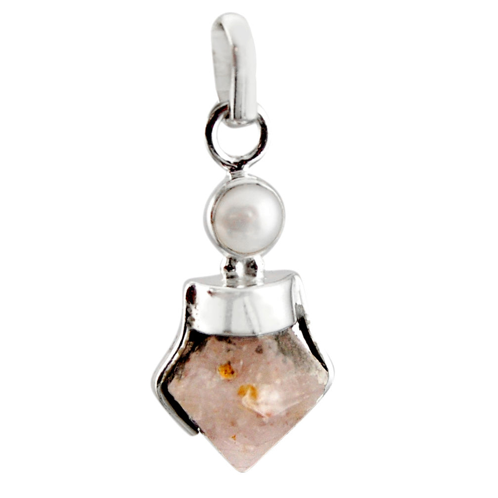 925 sterling silver 9.72cts natural pink beta quartz white pearl pendant r12395