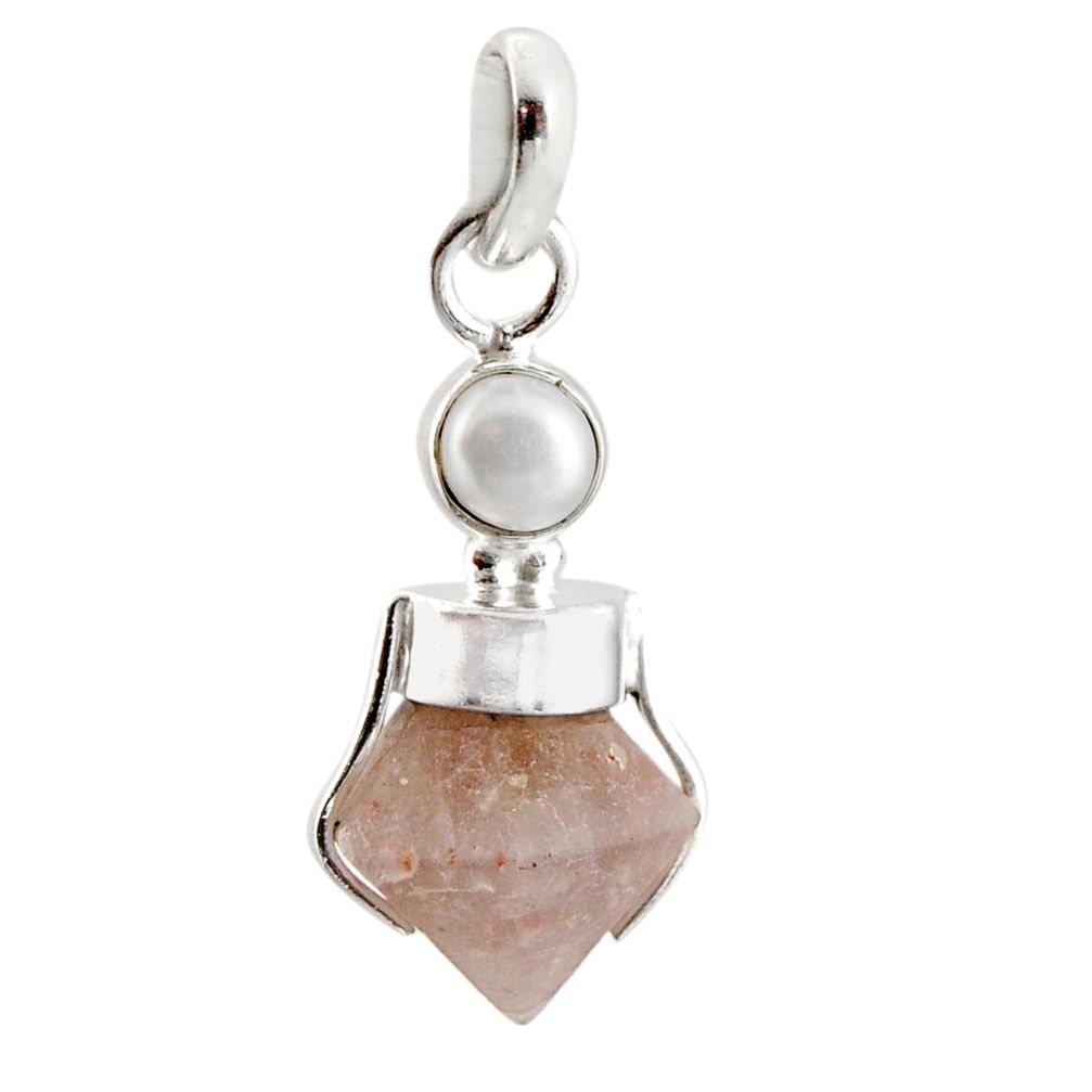 9.72cts natural pink beta quartz white pearl 925 sterling silver pendant r12396