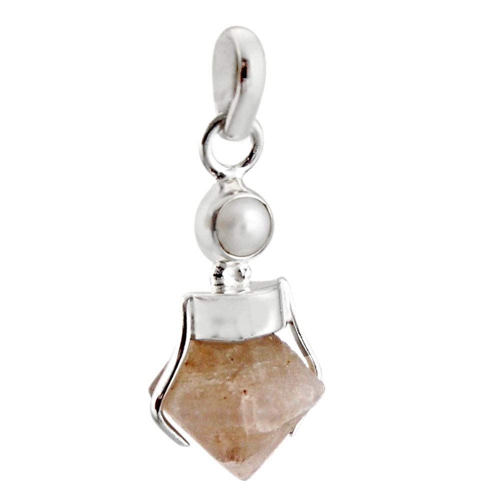 10.08cts natural pink beta quartz white pearl 925 sterling silver pendant r12398
