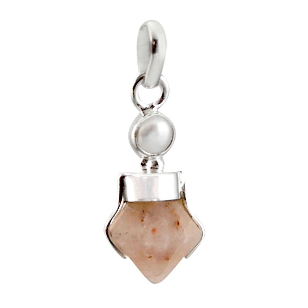 10.08cts natural pink beta quartz white pearl 925 sterling silver pendant r12399